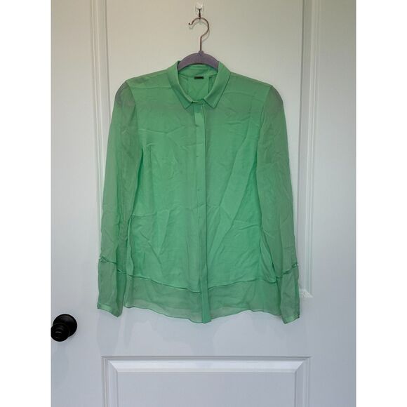 Elie Tahari 100% Silk Green Button Down Cut-out Top Size Small - Picture 1 of 6
